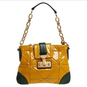 Vintage Marc Jacobs Mustard Yellow/Green Patent Leather And Leather Shoulder Bag
